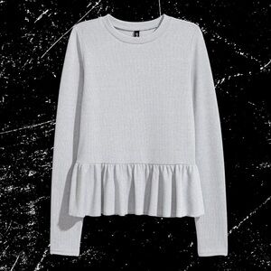 Elegant H&M Divided Silver Long Sleeve Peplum Sweater Top